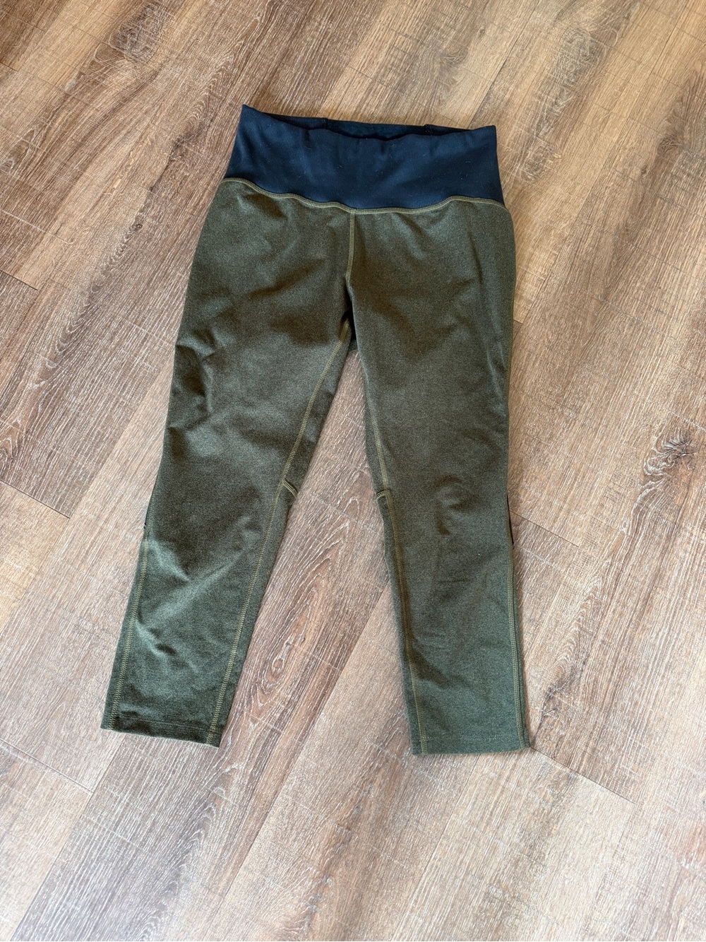 Women’s Olive Green Active Leggings with Black Waistband